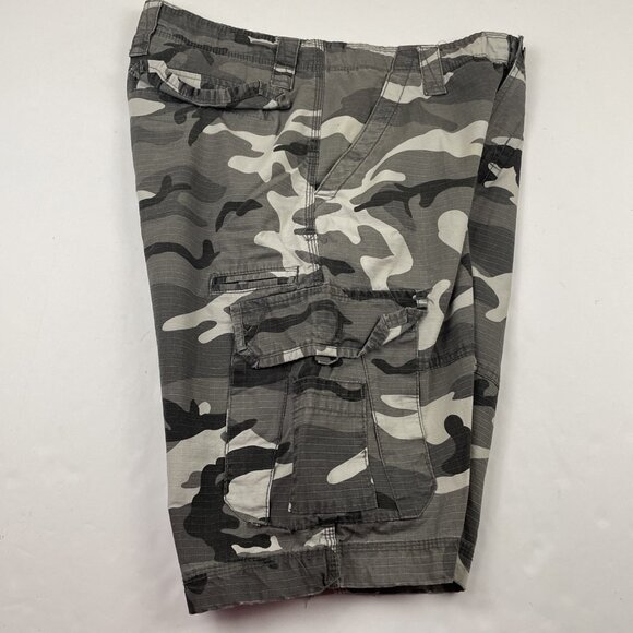 CSG Camo Cargo Shorts Men's 36 Snap Flap Pocket Ripstop Cotton Gray Black - Picture 9 of 11